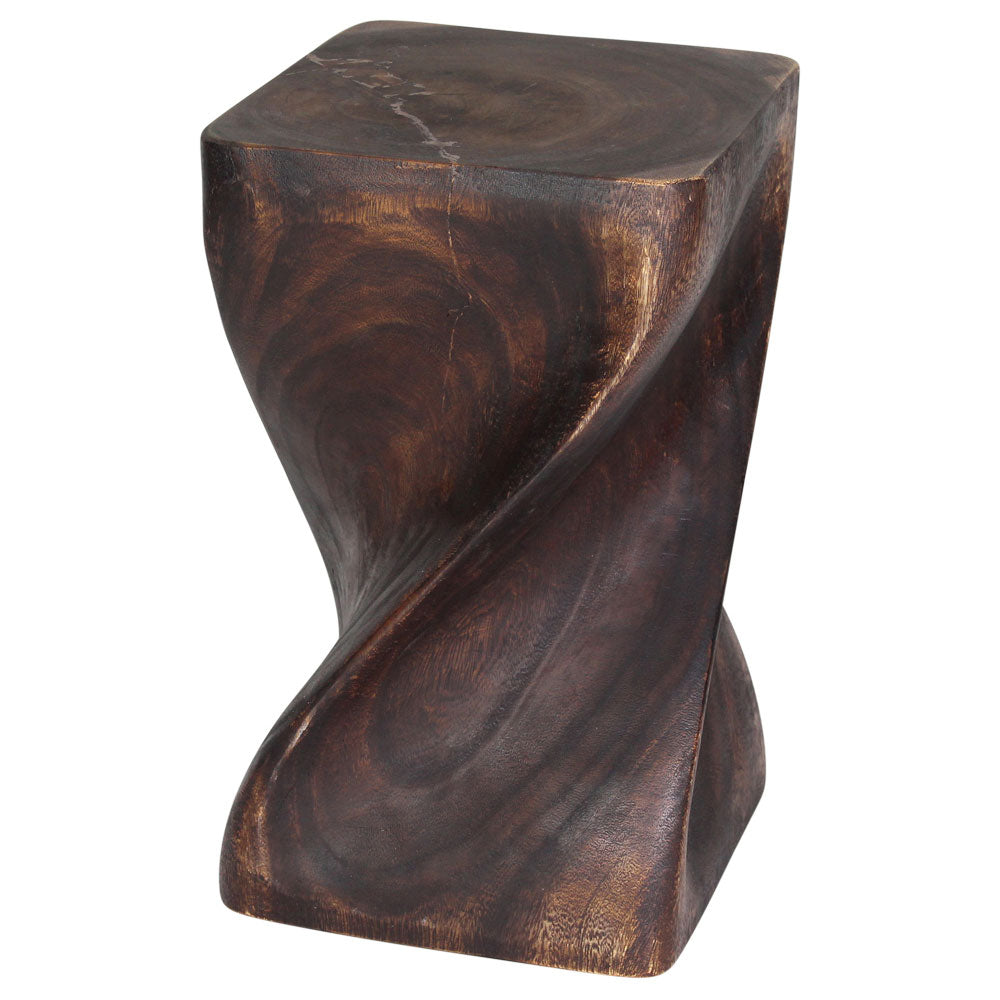 Big Twist Wood Stool Accent Table 12 in SQ x 20 in H Mocha Oil