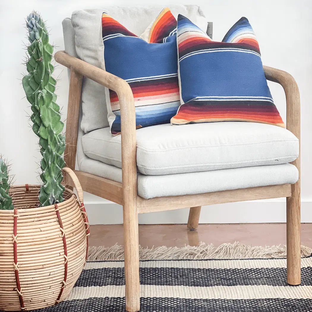 Blue Striped Vintage Saltillo Lumbar Pillow