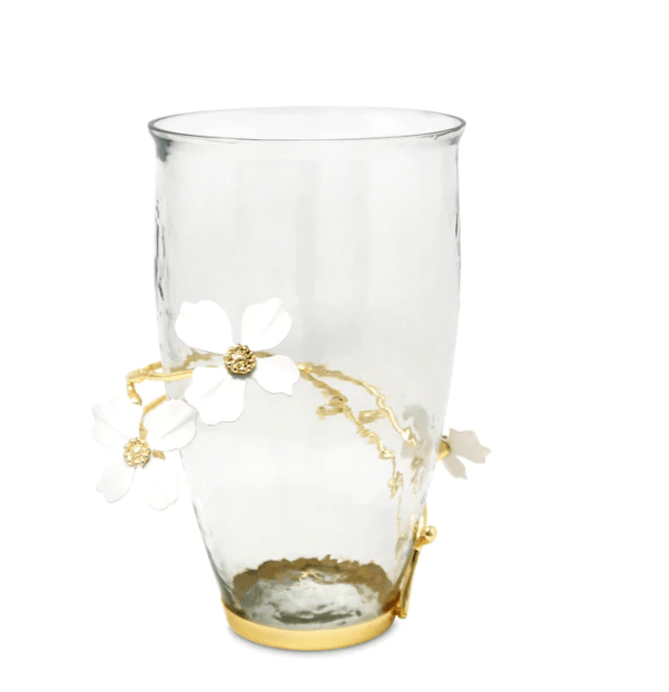 Glass Vase with Jewel Flowers Design, 8.75"H