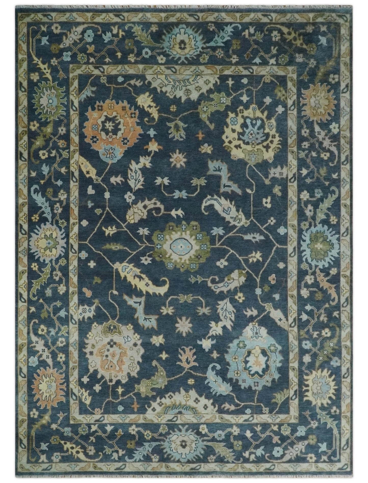 Custom Made Blue, Beige and Green Multi size Hand knotted Traditional Oushak Wool Area Rug