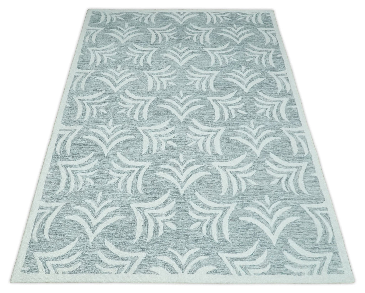 Custom Made Ivory and Gray modern Pattern hand Hooked Contemporary wool Rug