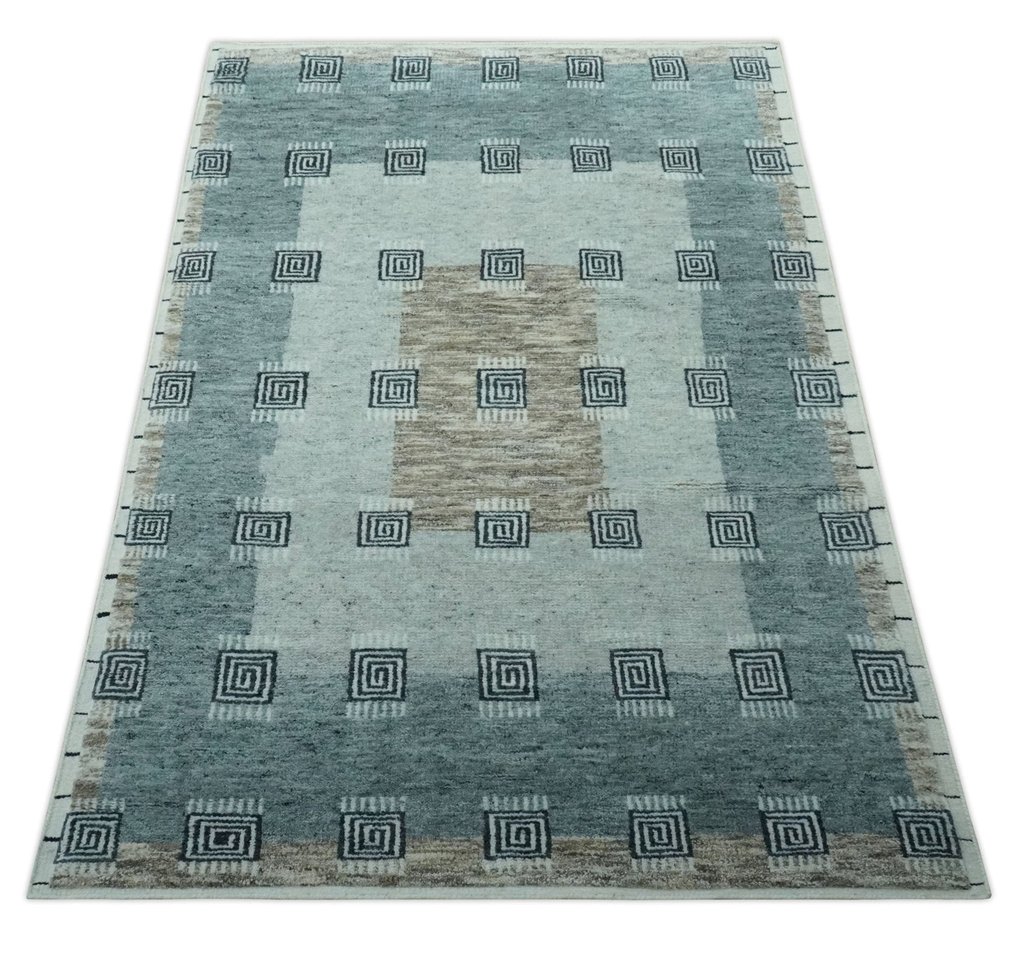 Custom Made modern Geometrical Silver and Gray Hand knotted wool Rug