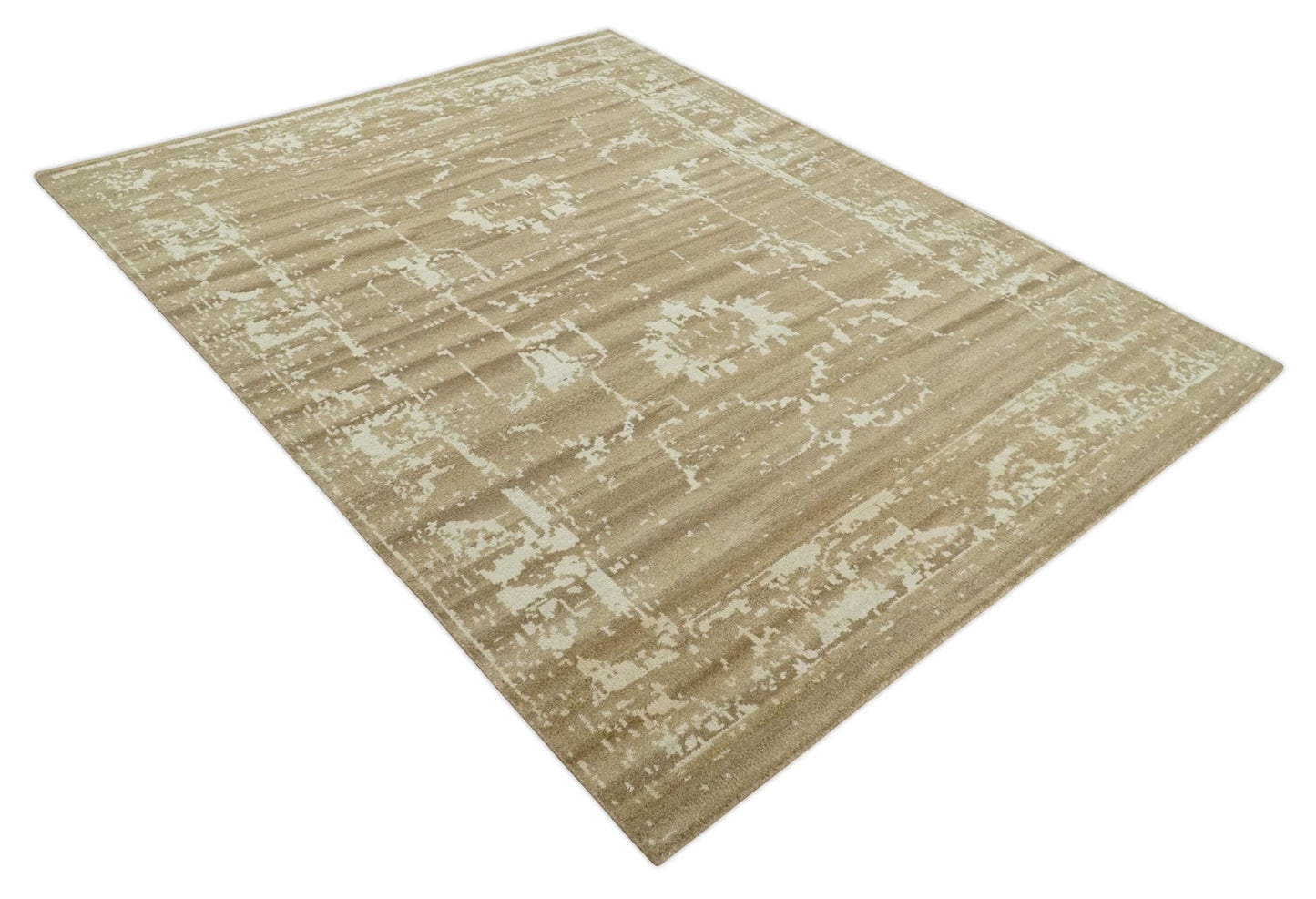 Custom Made Neutral Earthy Brown and Beige Chic Hand Knotted Natural Wool Minimal Area rug