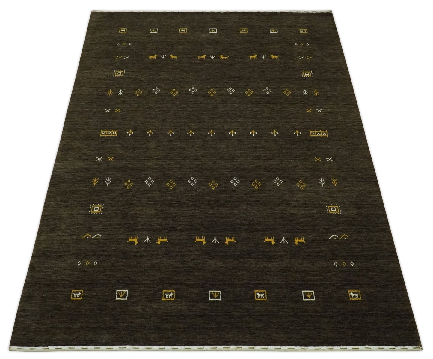 Custom Made Tribal look Greenish-Brown Traditional Hand loom Wool Area Rug