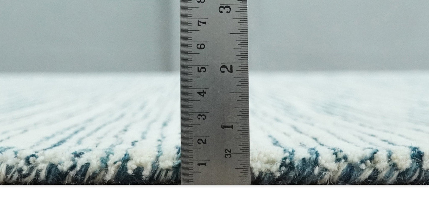 Hand Tufted Woolen Modern White and Blue Custom Made Area Rug