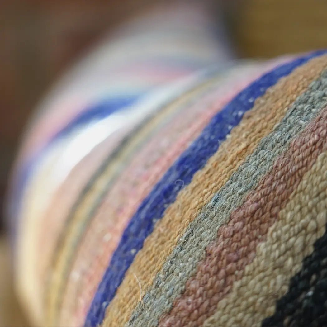 Woven Throw Pillow | Faded Stripes - Kilim & Leather Lumbar