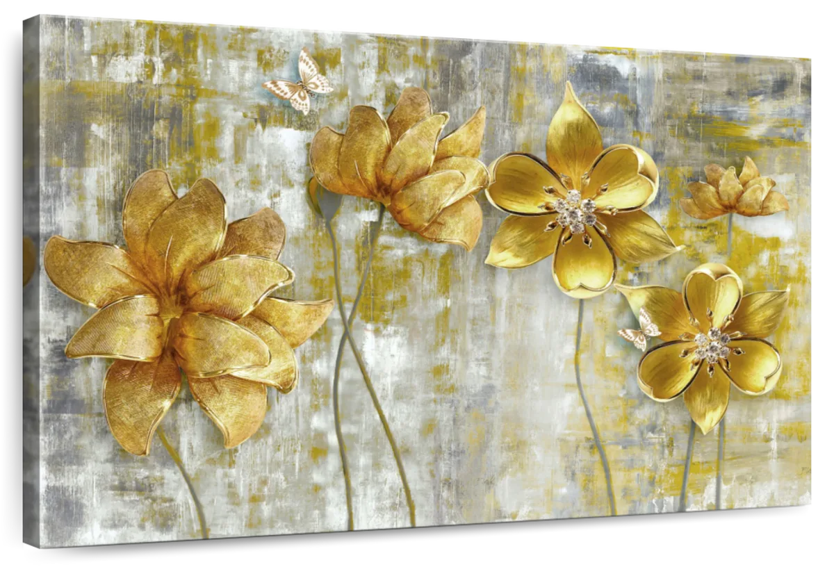 Large Golden Flowers Wall Art