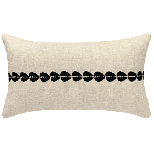 Cowrie Embroidered Lumbar Pillow - Natural