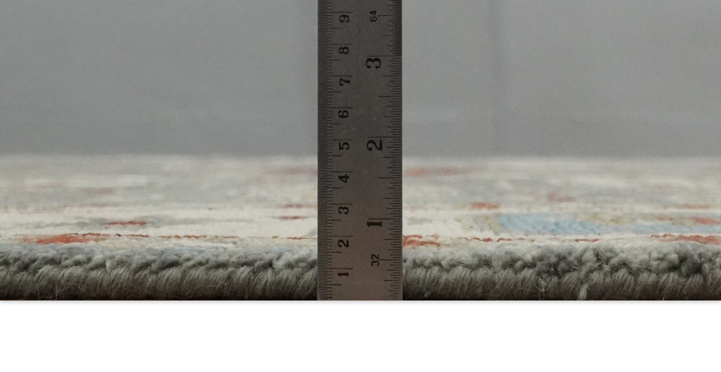 Hand Knotted Living Room Rug Charcoal, Red and Beige Traditional Vintage Style Custom Made Wool Area Rug