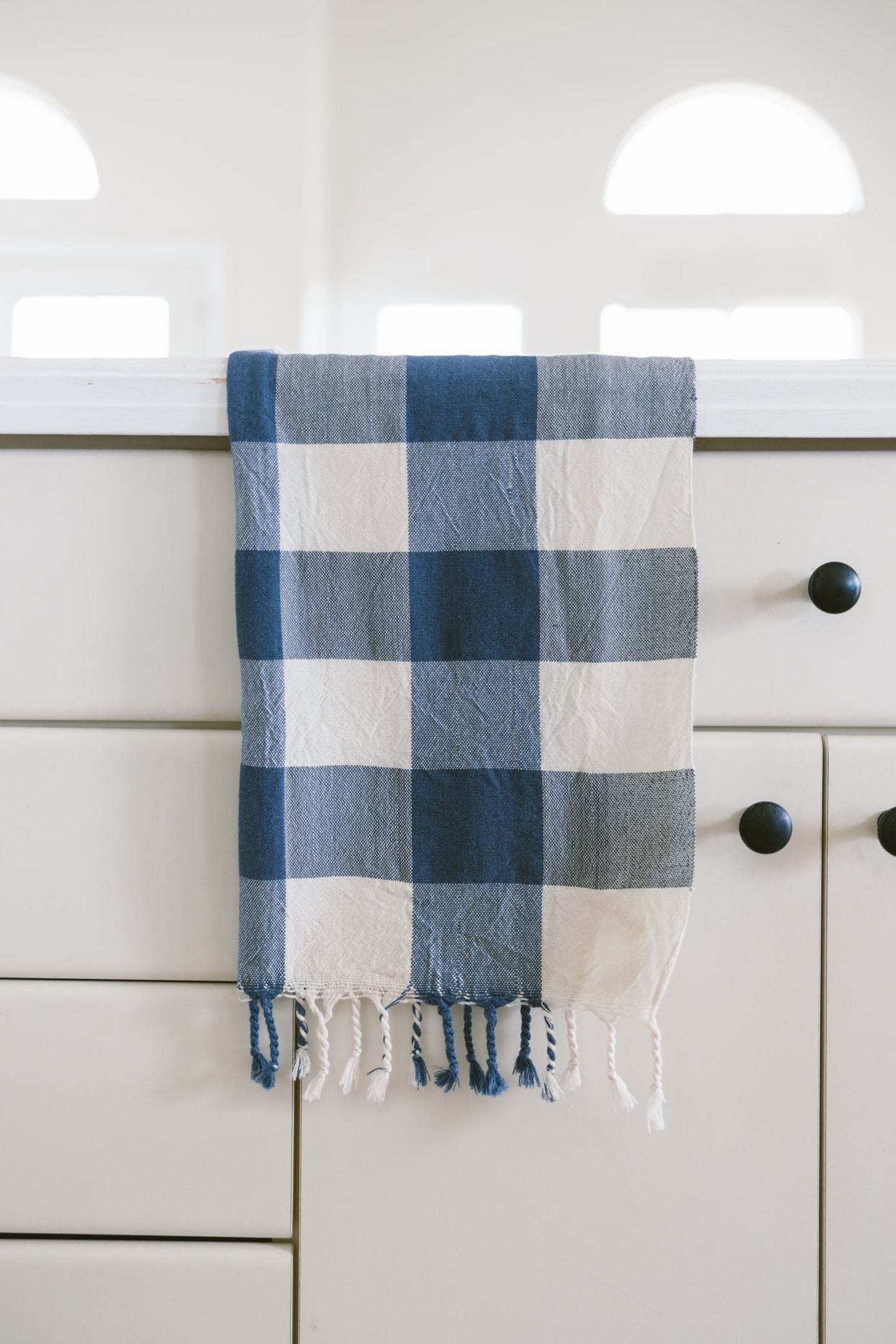 Ivory Navy Gingham Hand Towel