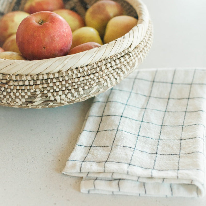 Stone Washed Linen Tea Towel - Windowpane