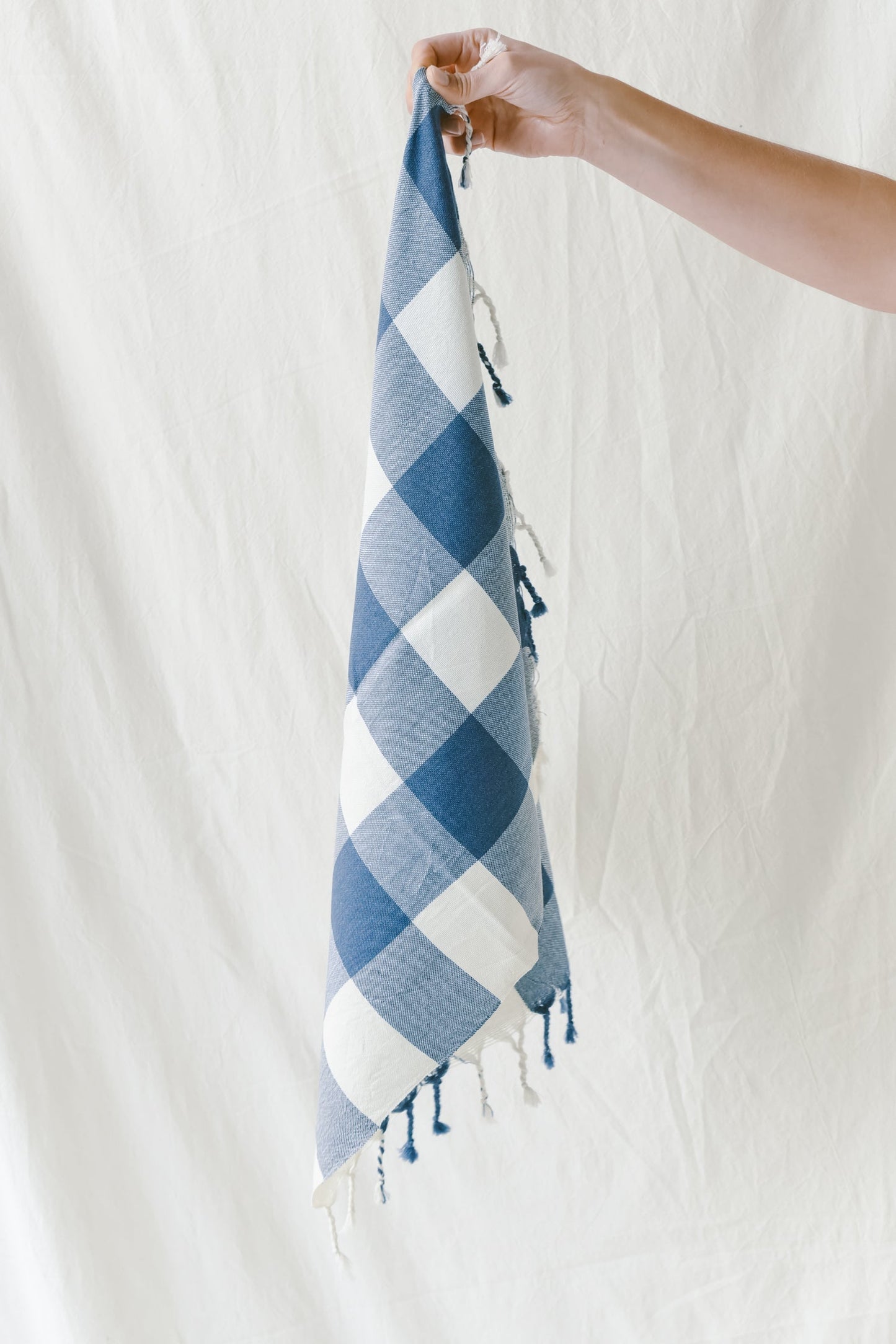 Ivory Navy Gingham Hand Towel