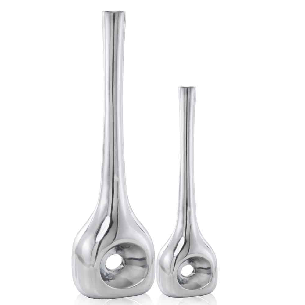 Set of Two Silver Aluminum Novelty Table Vases