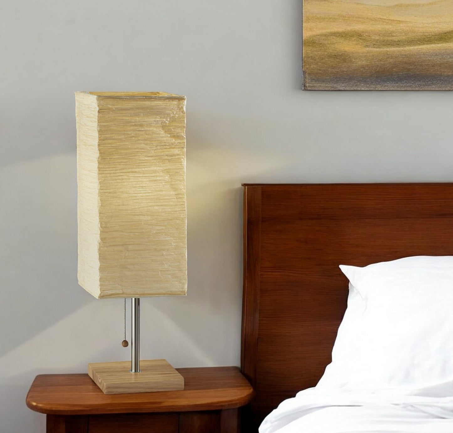 Wildside Paper Shade With Natural Wood Table Lamp