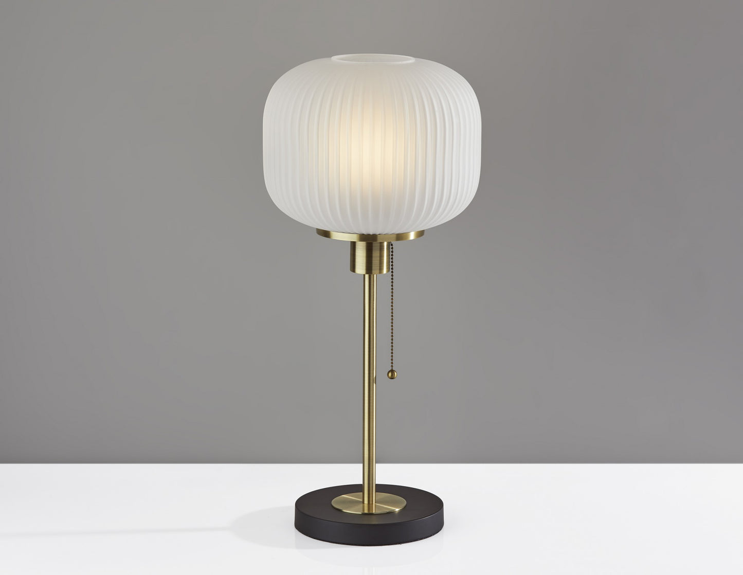 22" Antiqued Brass Table Lamp With White Ribbed Frosted Glass Dome Shade