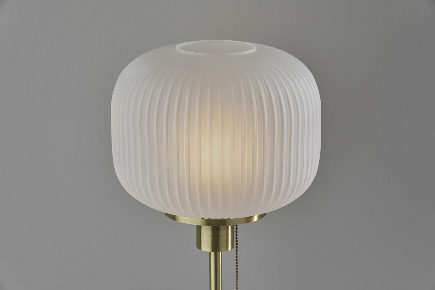 22" Antiqued Brass Table Lamp With White Ribbed Frosted Glass Dome Shade