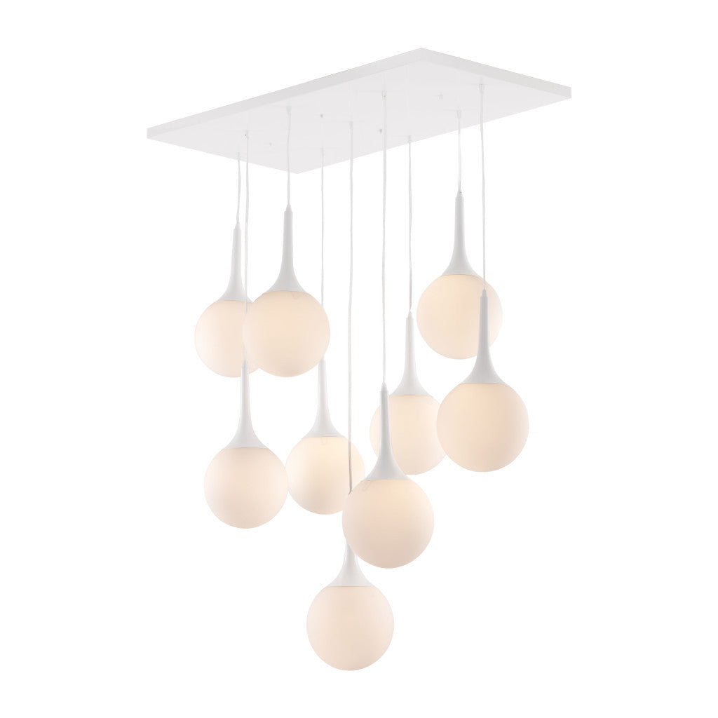 White Shaded Nine Light Metal Dimmable Ceiling Light