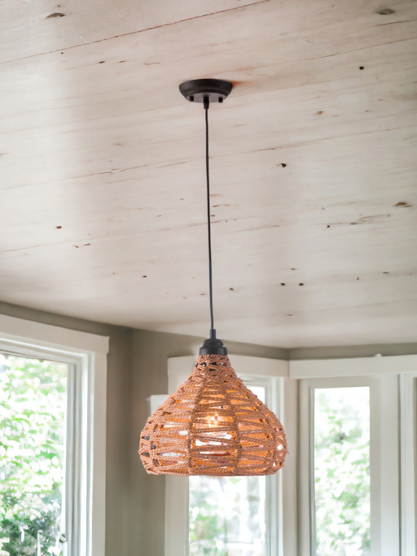 Natural Lantern Metal Dimmable Ceiling Light With Natural Shades