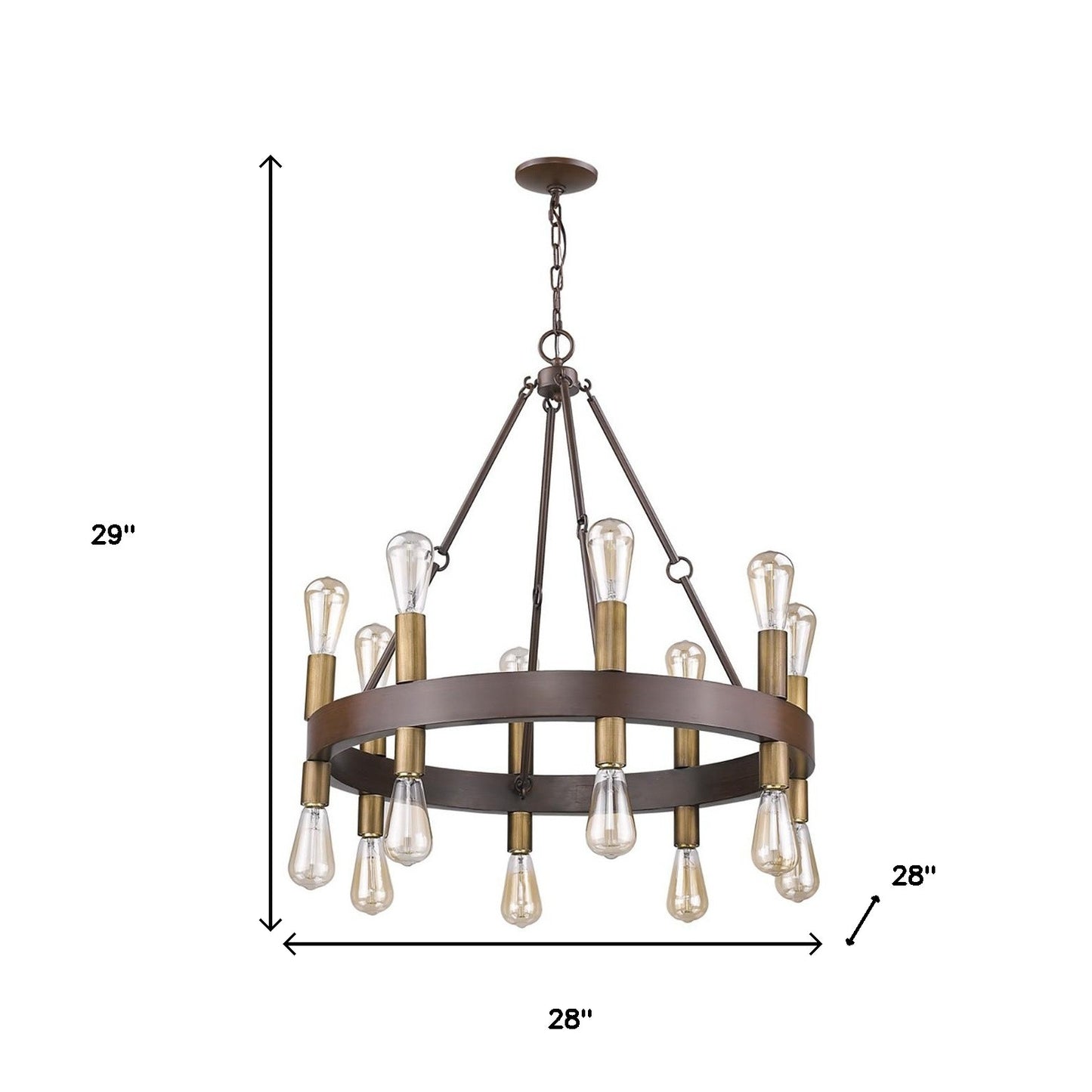 Brown and Black Candle Style Multi Light Metal Dimmable Chandelier