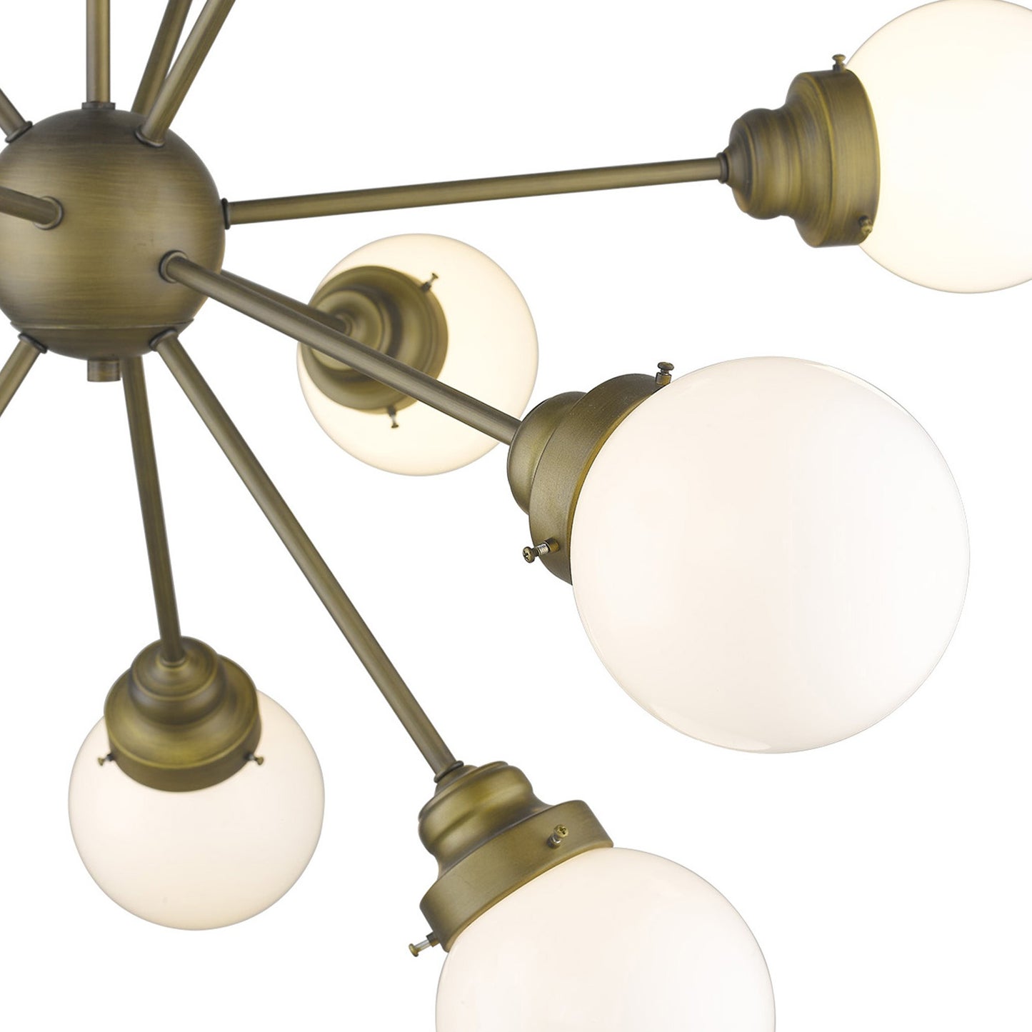 Bronze Sputnik Twelve Light Frosted Metal Dimmable Chandelier With Off White Shades