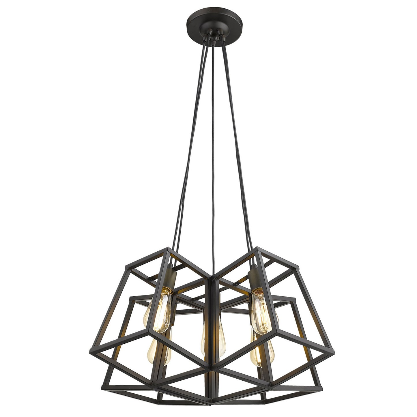 Bronze Lantern Five Light Metal Dimmable Chandelier