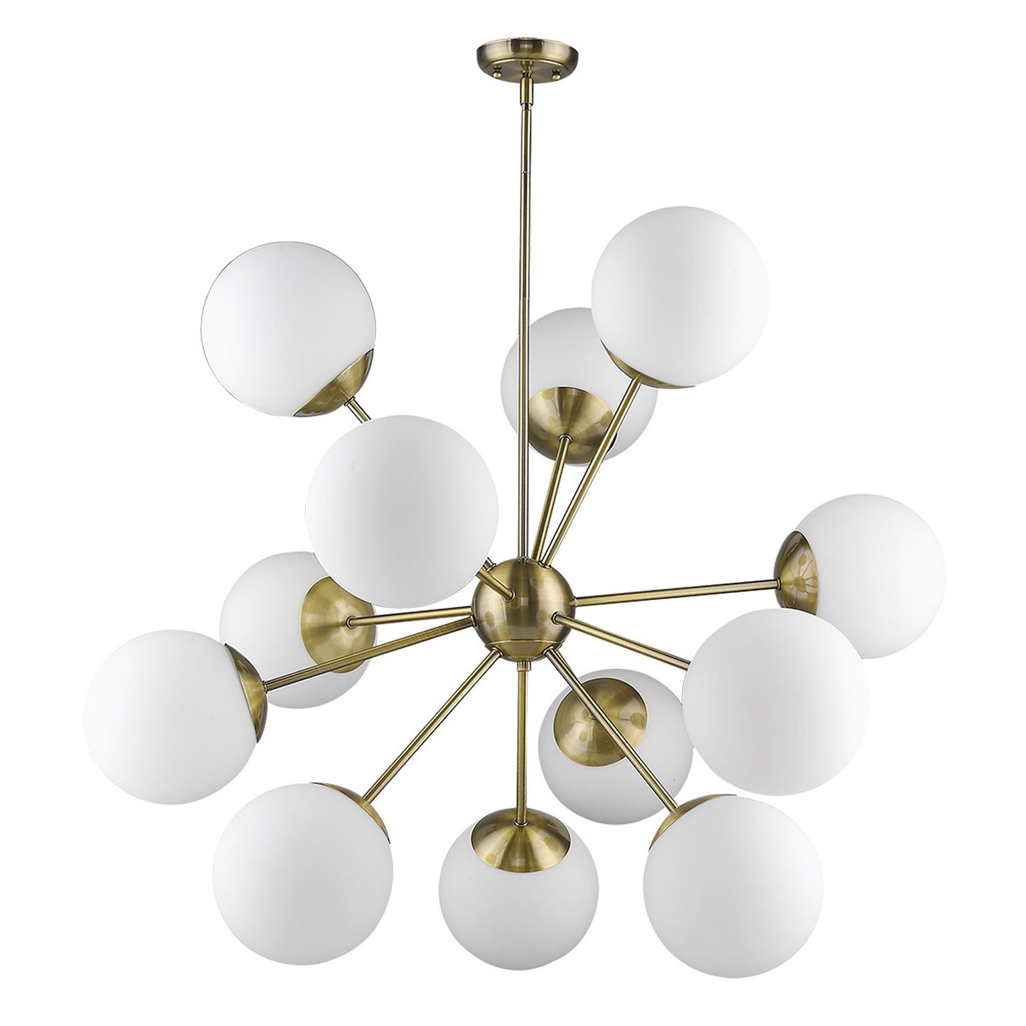 Brass Sputnik Twelve Light Frosted Metal Dimmable Chandelier With White Shades