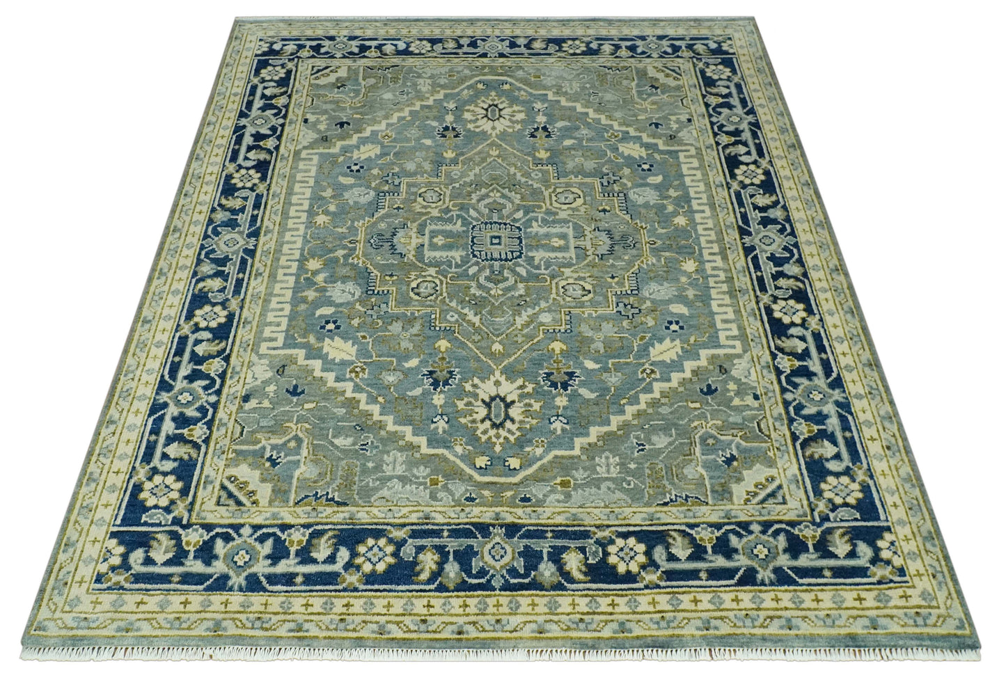 Antique design Gray, Olive and Blue Traditional Hand Knotted Custom Made wool Rug