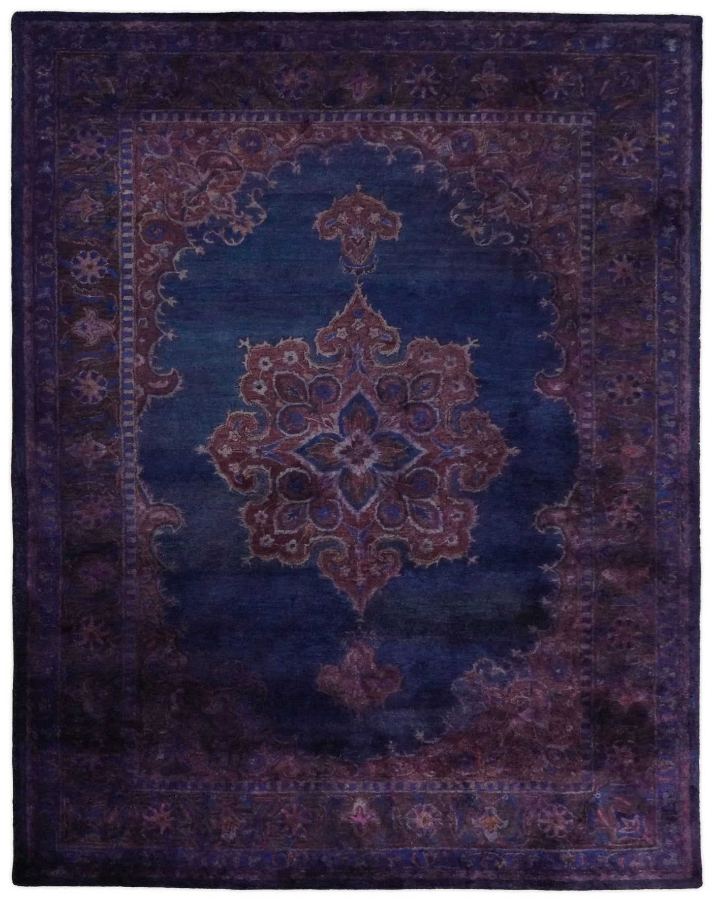 Blue and Purple Plum Overdyed Handmade Premium Custom Made Wool Area Rug