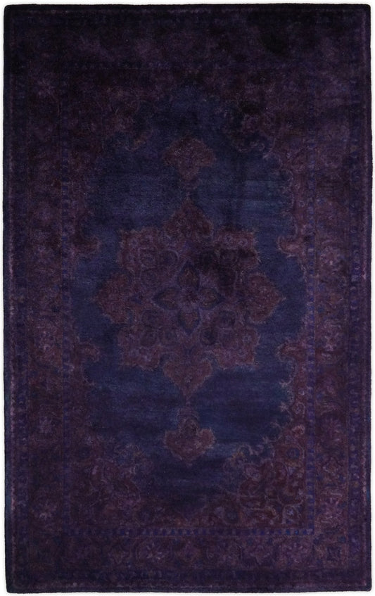 Blue and Purple Plum Overdyed Handmade Premium Custom Made Wool Area Rug