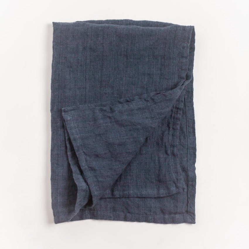 Stone Washed Linen Tea Towel - Navy