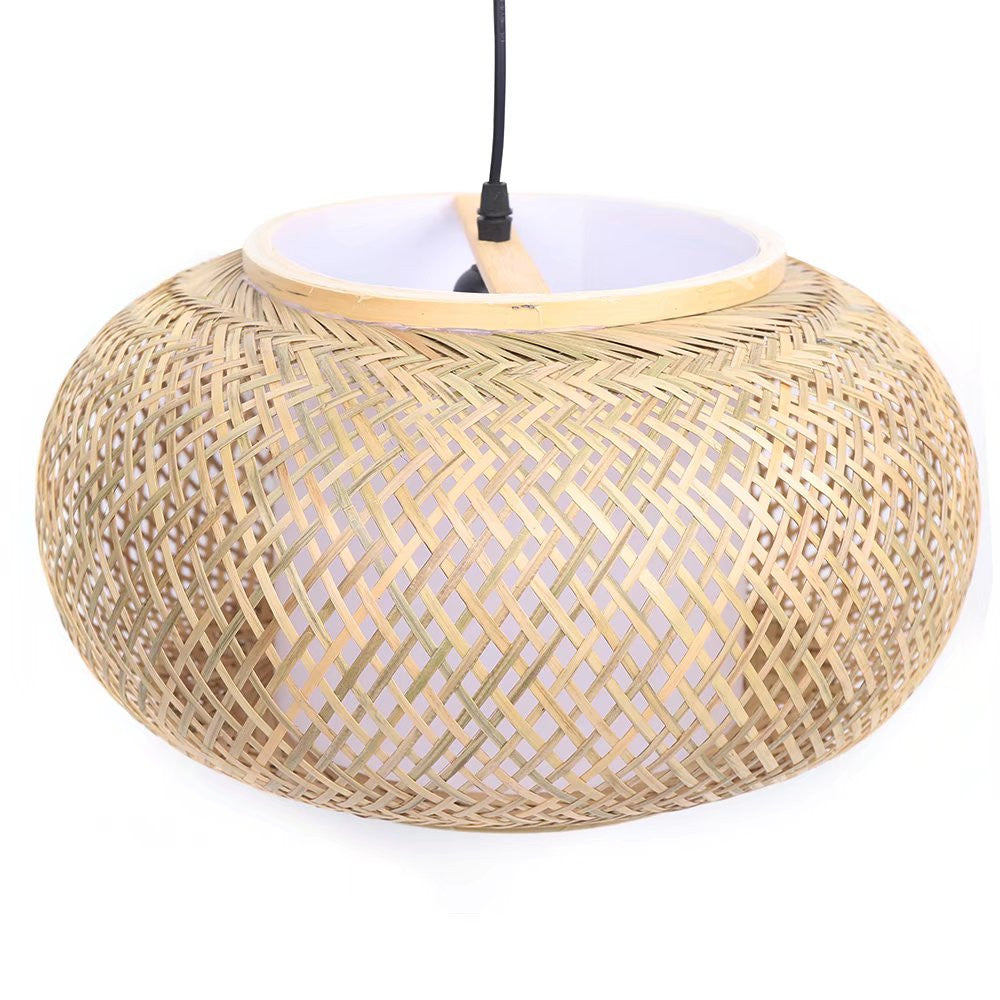 Natural Bamboo Rattan Oval Open Weave Hanging Ceiling Light