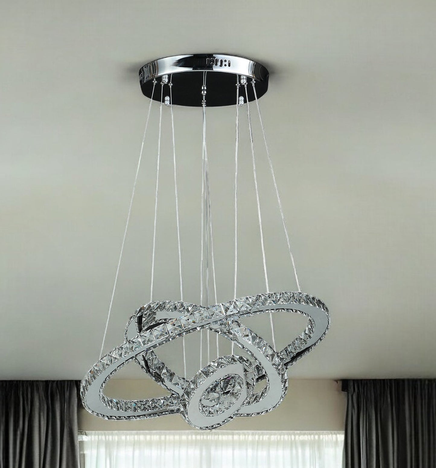 Silver Metal and Crystals LED Dimmable Chandelier