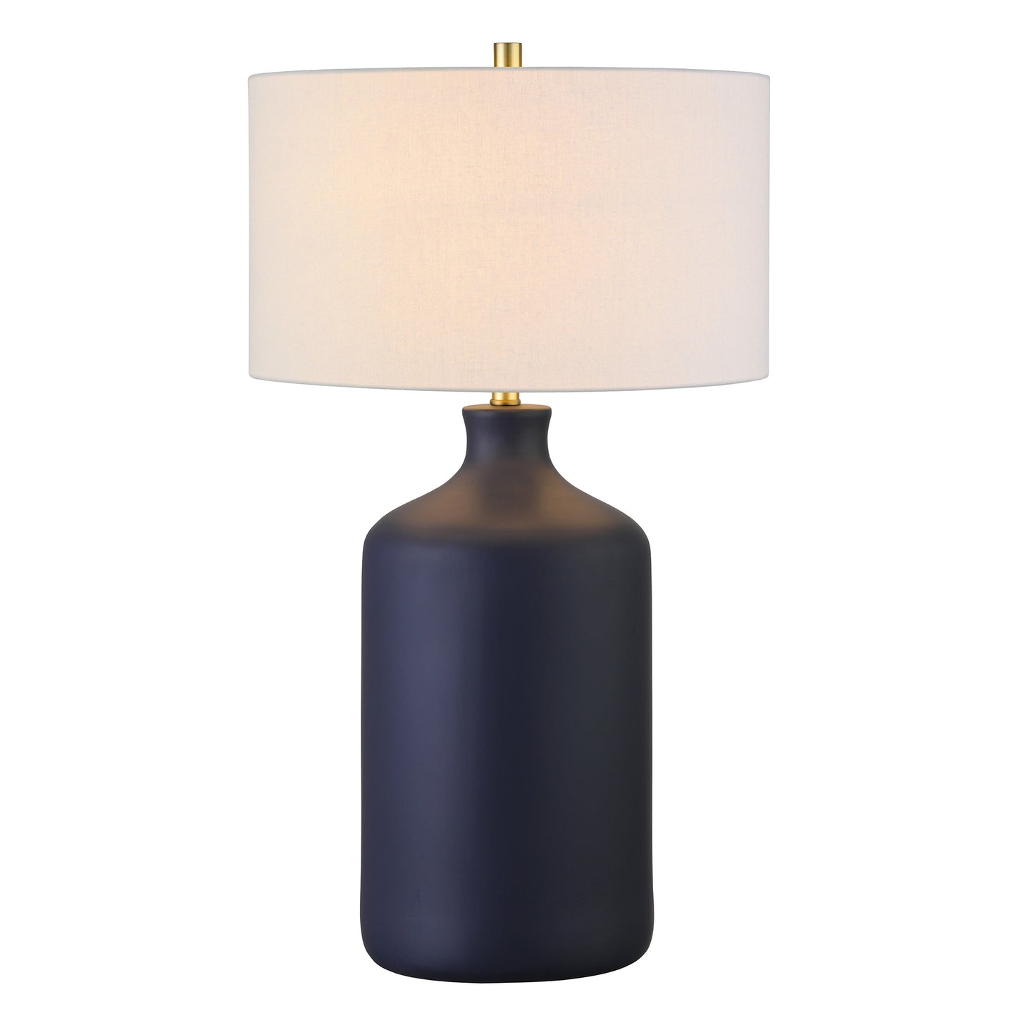 29" Navy Blue Ceramic Table Lamp With White Drum Shade