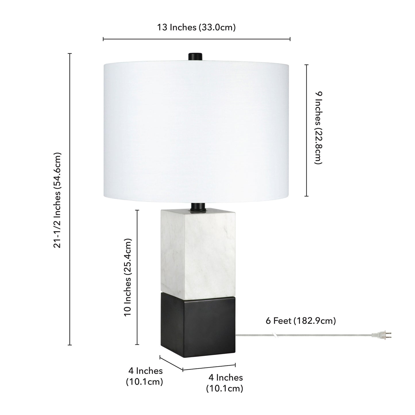 21" Black and White Marble Table Lamp With White Drum Shade