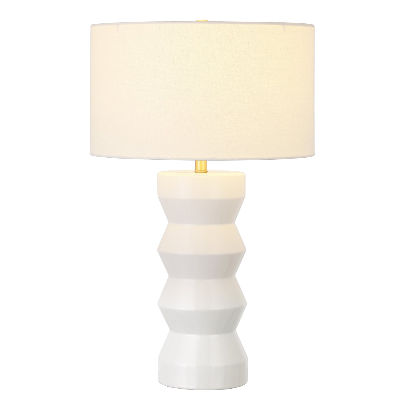 28" White Ceramic Table Lamp With White Drum Shade