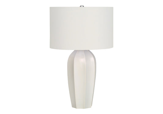 27" Cream Ceramic Geometric Table Lamp With Cream Drum Shade