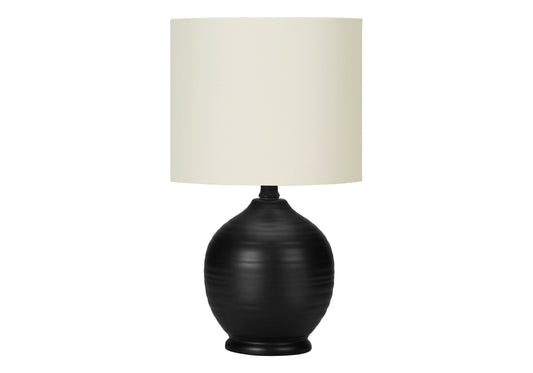 17" Black Ceramic Round Table Lamp With Ivory Drum Shade