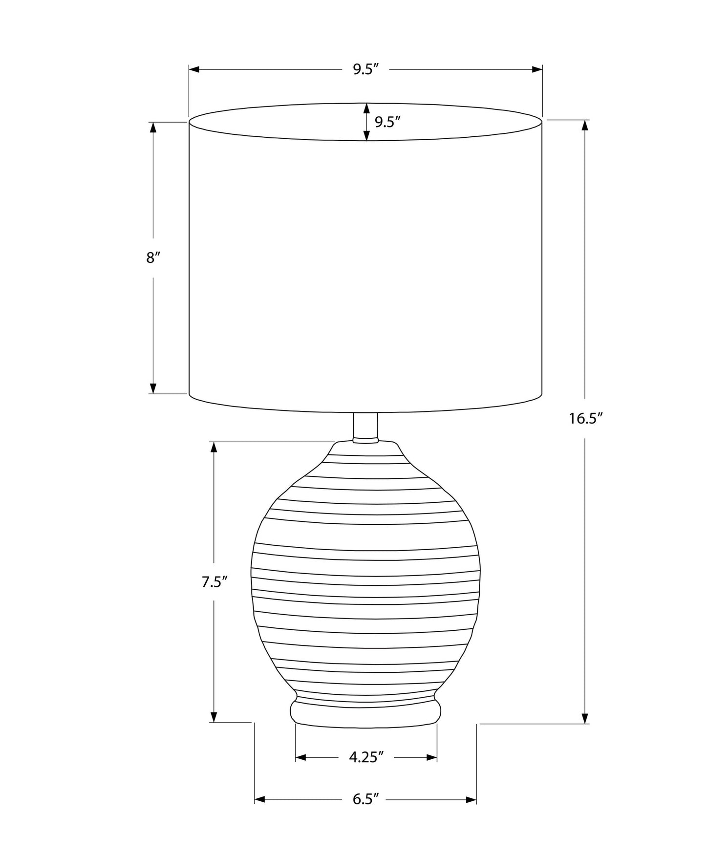 17" Black Ceramic Round Table Lamp With Ivory Drum Shade