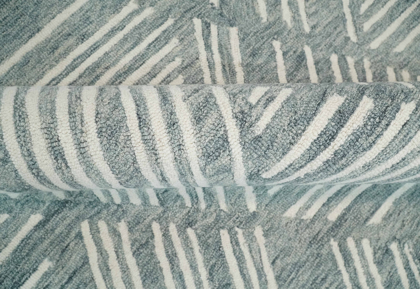 Custom Made Hand Tufted Ivory and Gray Stripes Pattern wool Rug