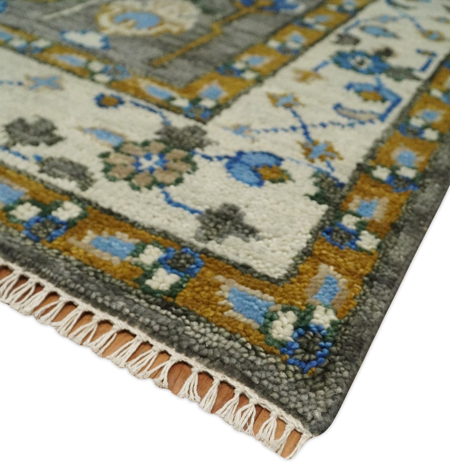 Hand Knotted Charcoal and Ivory Traditional Vintage Style Custom Made Wool Area Rug