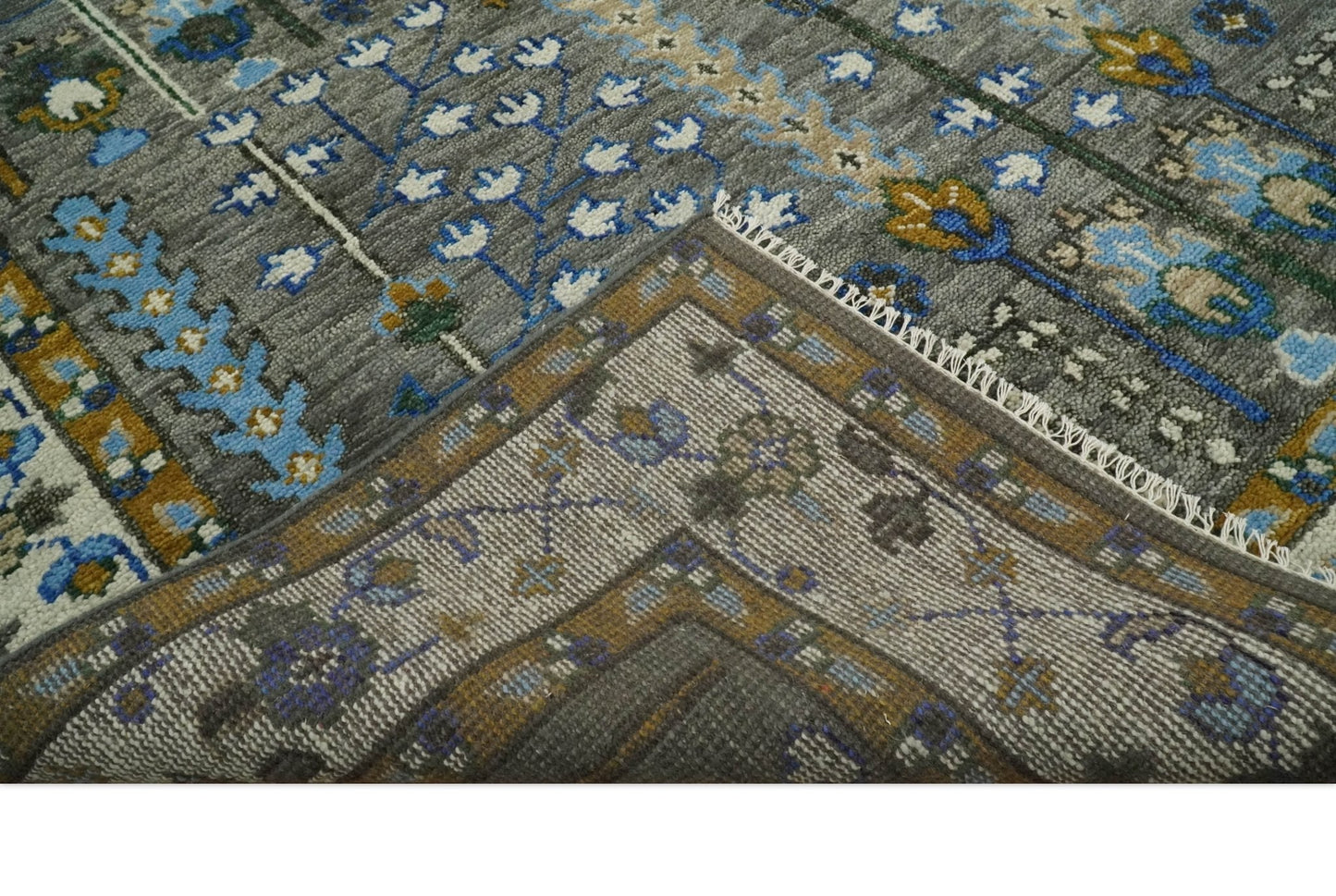 Hand Knotted Charcoal and Ivory Traditional Vintage Style Custom Made Wool Area Rug