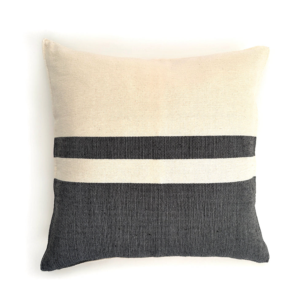 Woven Block Pillow Case - Natural with Black