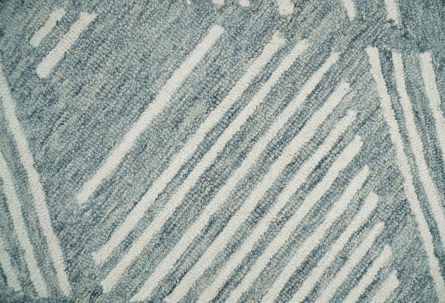 Custom Made Hand Tufted Ivory and Gray Stripes Pattern wool Rug