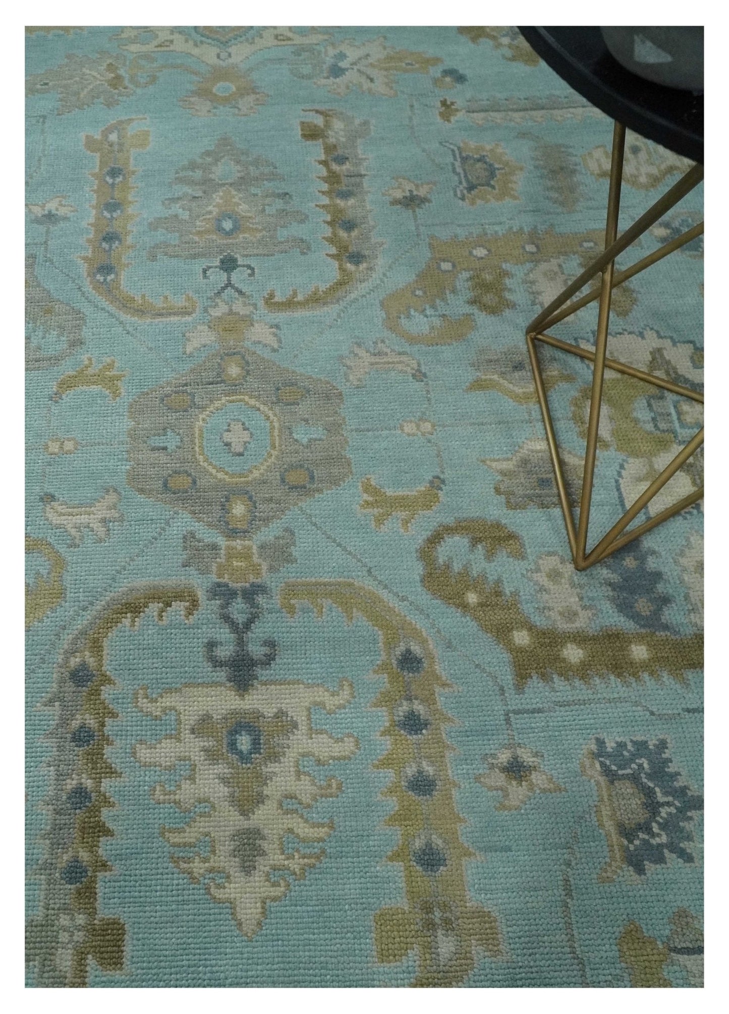 Custom Made Blue, Brown and Ivory Hand knotted Traditional Oushak Wool Rug
