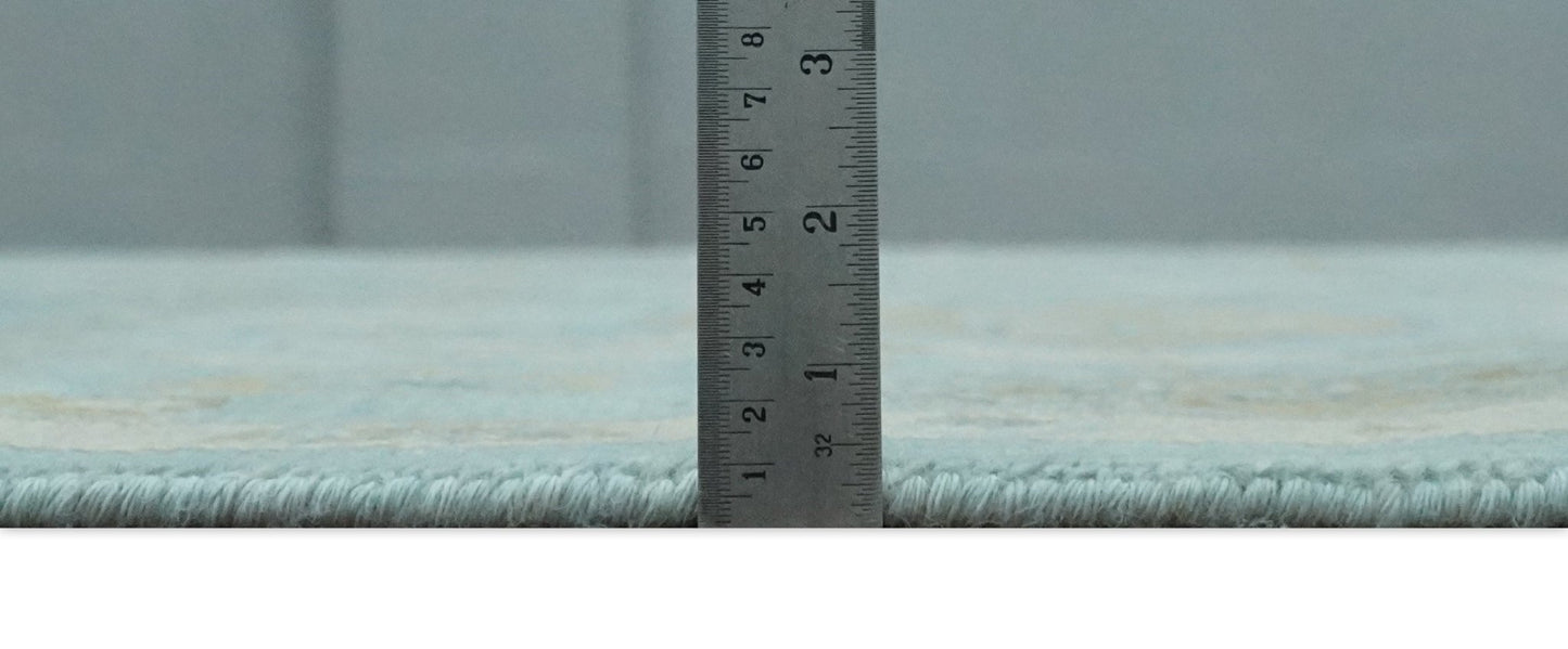 Custom Made Blue, Brown and Ivory Hand knotted Traditional Oushak Wool Rug