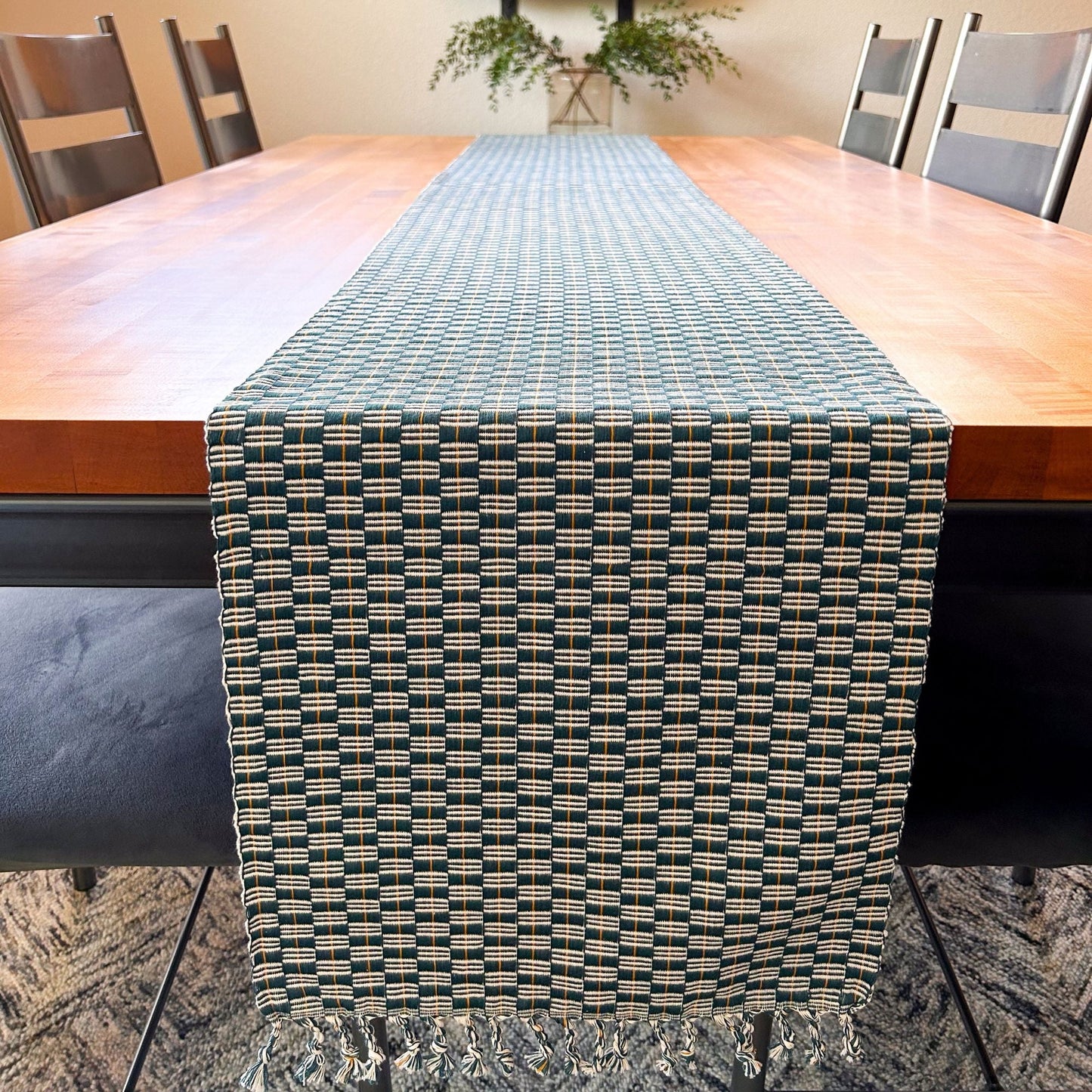 Turquoise Honeycomb Woven Table Runner