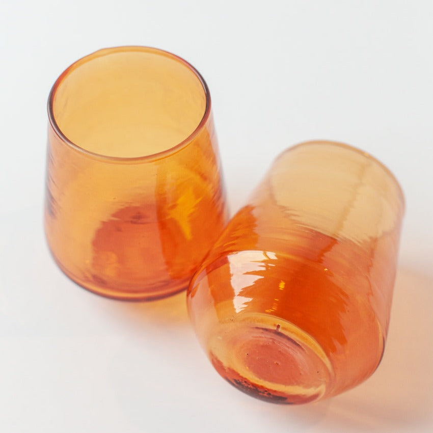 Handblown Hammered Glass Water Tumbler, Amber - set of 4