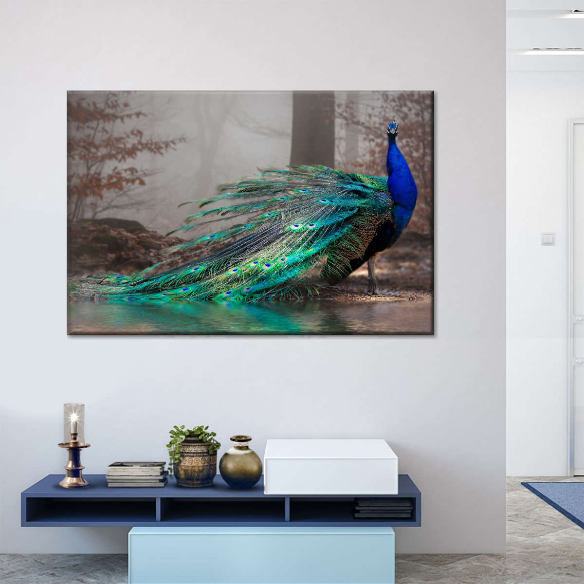 Elegant Blue Peacock Wall Art