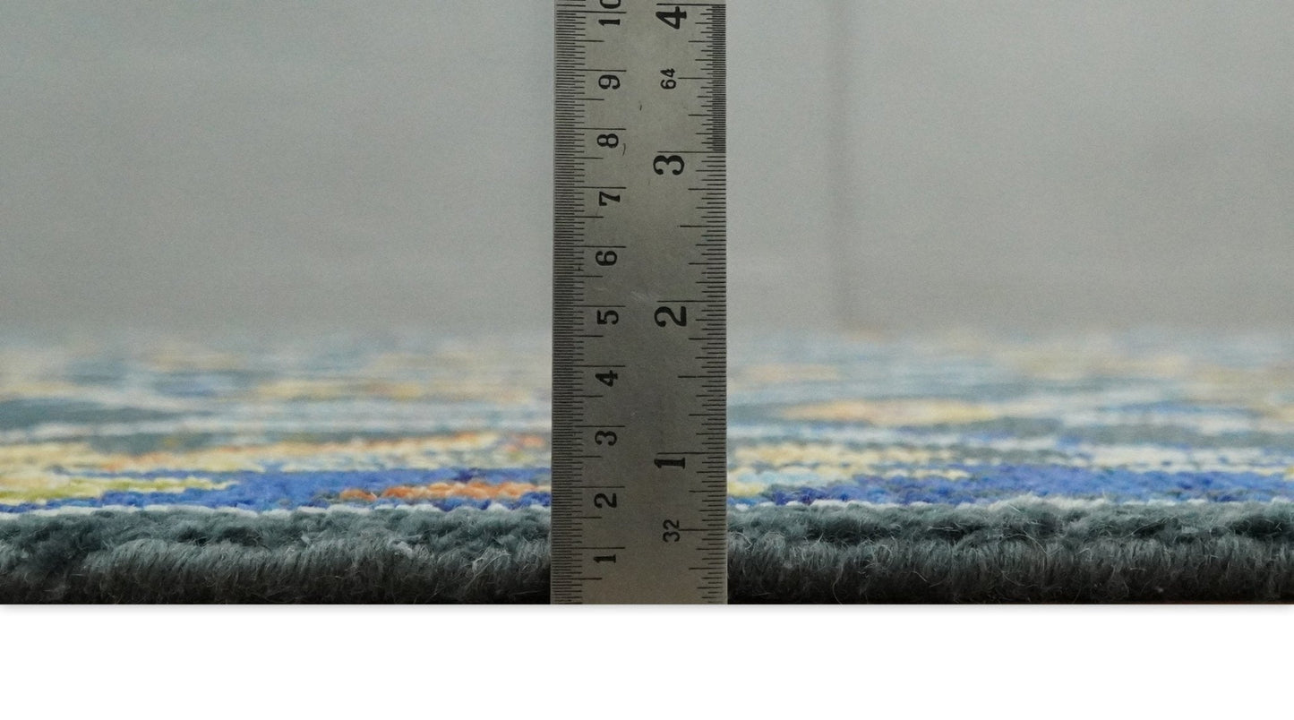 Hand Knotted Blue, Gold and Moss Green Vintage Style Custom Made wool Area Rug