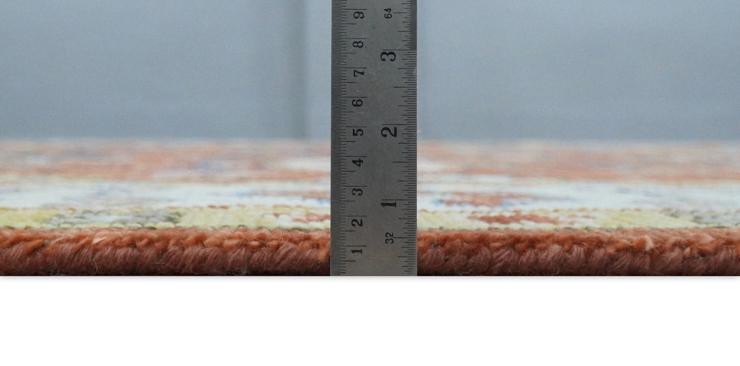 Rust, Ivory and Blue Hand Knotted Oriental Oushak Custom Made wool Area Rug